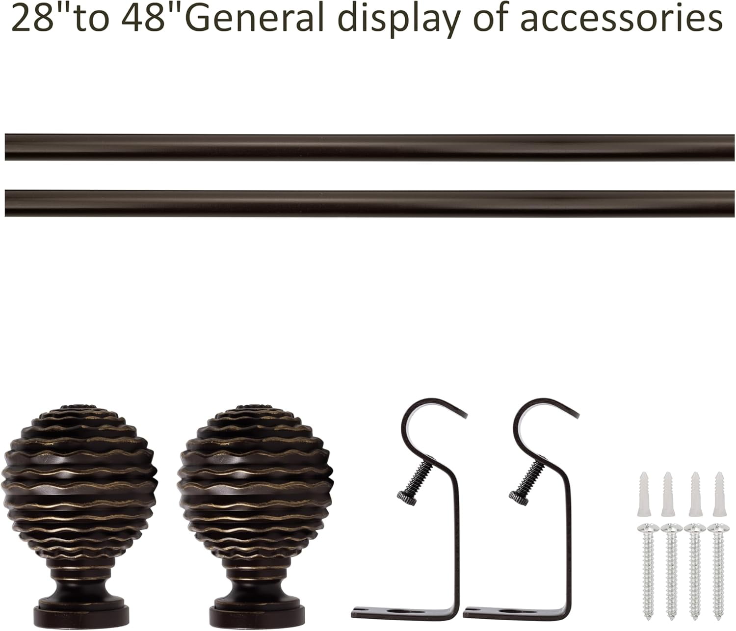eTeckram 5/8" Single Curtain Rod with Boule Finials,Bronze Gold,28‘’-48‘’