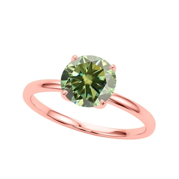 Mauli Jewels Women's 2.00 Ctw Green Round Moissanite Solitaire Ring in 10K White, Rose, and Yellow Gold