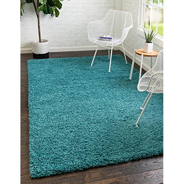 Unique Loom Solo Solid Shag Collection Area Modern Plush Rug Lush & Soft, 4 ft 0 x 6 ft 0, Aqua Blue
