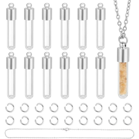 12Sets Glass Vial Pendant Tube Necklace Pendant with Screw Cap Empty Clear Vial Necklace with Open Jump Rings Glass Bottle Charm for Jewelry Making Memorial Keepsake Ashes Holder