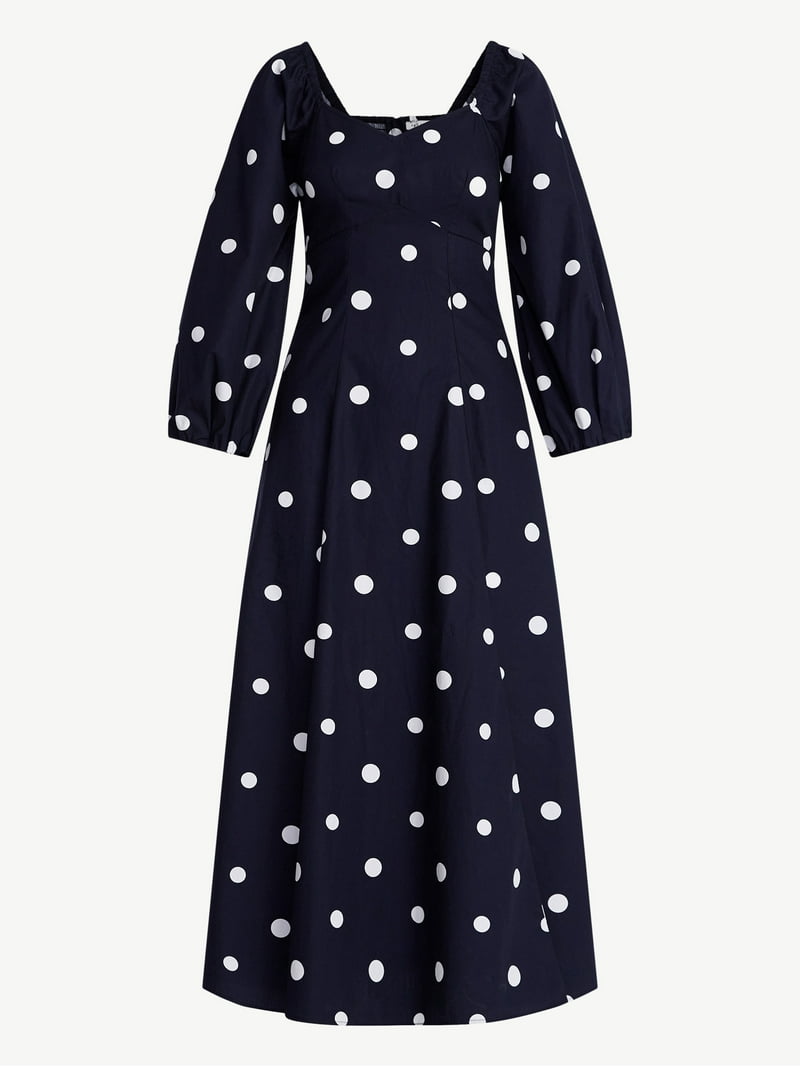 princess polly baby blue dress Free Assembly Women's and Women's Plus Cotton Polka Dot Maxi Dress with  Puff Sleeves, Size-XS-4X