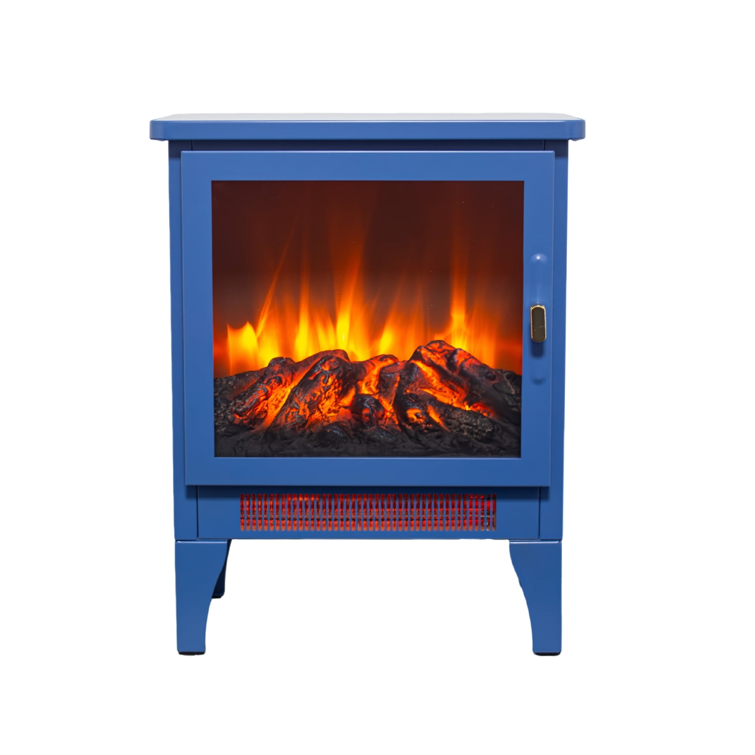 Lisonu 17-Inch Freestanding Electric Fireplace Stove, Portable Indoor Heater with 3-Sided 3D Flame View and 2 Heat Settings, Aqua Blue