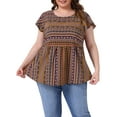 thumbnail image 2 of DARING DIVA Women's Plus Boho Floral Ruffle Sleeve Blouse 4X Orange, 2 of 7