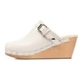 thumbnail image 2 of XYD Women Wedge Heels with Studs Buckle Strap Slides Mules Round Closed Toe Slip On Casual Dress Cork Shoes Size 14 White, 2 of 4