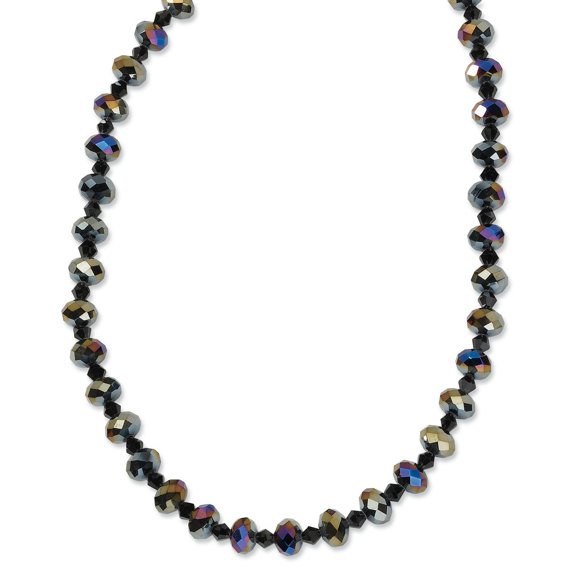 Black-plated Aurora Borealis Black Glass Beads 16in w/ext Necklace 16 Inch