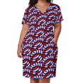 thumbnail image 3 of Vestido de verano holgado con bolsillos en espiral rojo y azul sobre blanco para mujer, vestido de noche., 3 of 7