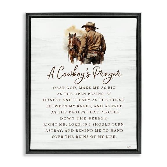 Stupell Industries Heartfelt Cowboy's Prayer Religious & Spiritual Painting Black Floater Framed Canvas Art Print Wall Art, 17 x 21