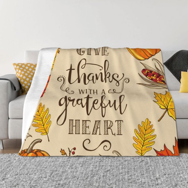 Balery Thanksgiving With A Grateful Heart Manta de Franela con Dibujo, Lujo Ultra Suave y Cálido, Antipelusa y Resistente a las Arrugas para Cama, Sofá, Camping -60"x50"