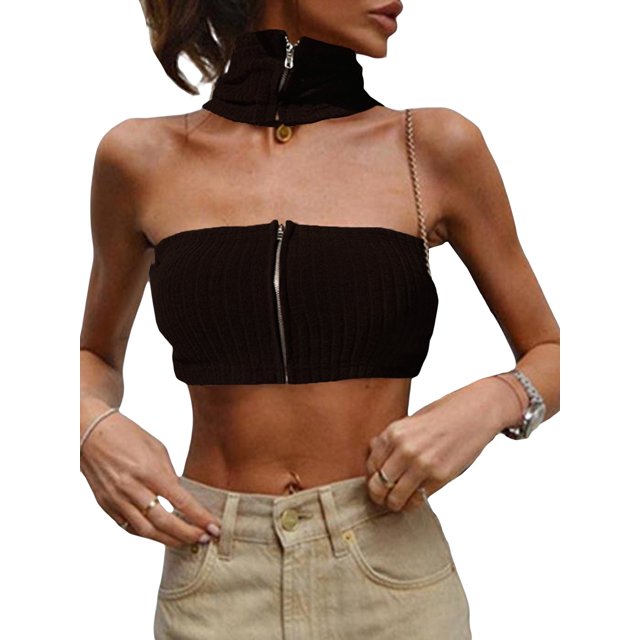 Txlixc Blusa tubular de verano para mujeres, de punto de color sólido Txlixc moda
