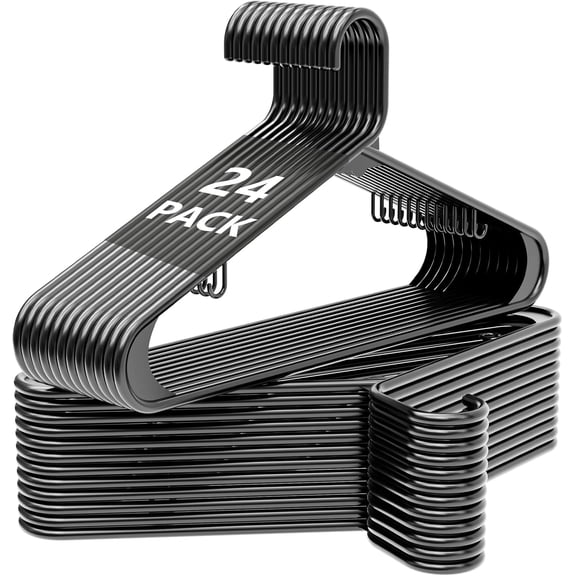 UEAKPIC Plastic Hangers 24 Pack, Space Saving Heavy Duty Clothes Hangers with Non Slip Hooks for Adults, Black 