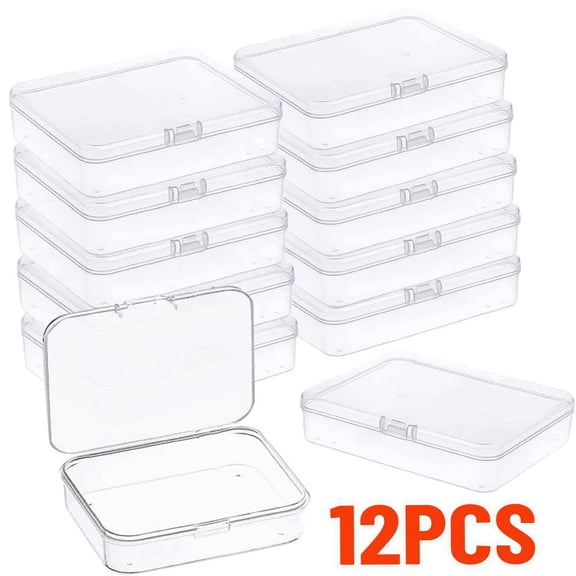 12 Piece Mixed Sizes Rectangular Empty Mini Organizer Storage Containers Box, Clear Plastic Beads Storage Containers Box with lid for Pills Earplugs Tiny Jewelry Findings Small Items Craft