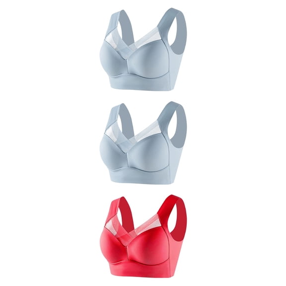 FAIWAD 3 Pack Womens Plus Size Bra Wirefree Mesh Patchwork Bralettes Full Coverage Everyday Stretch Sports Yoga Underwear