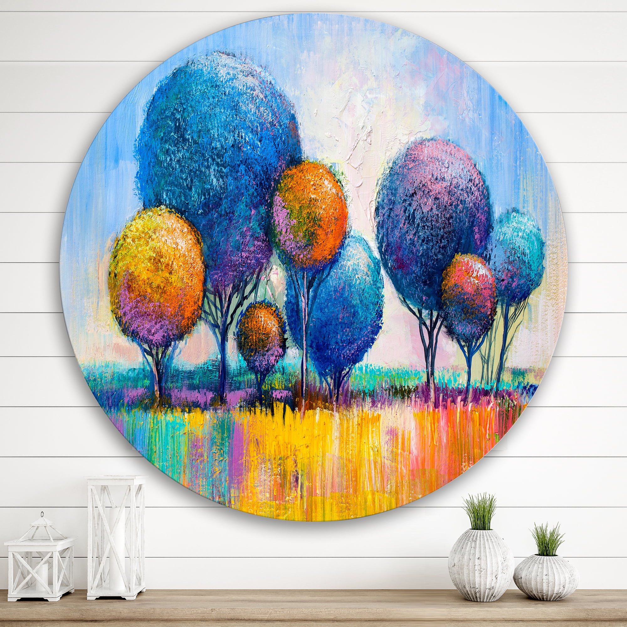 Designart 'Autumn Colorful Fantasy Trees IV' Modern Circle Metal Wall Art 36x36 - Disc of 36