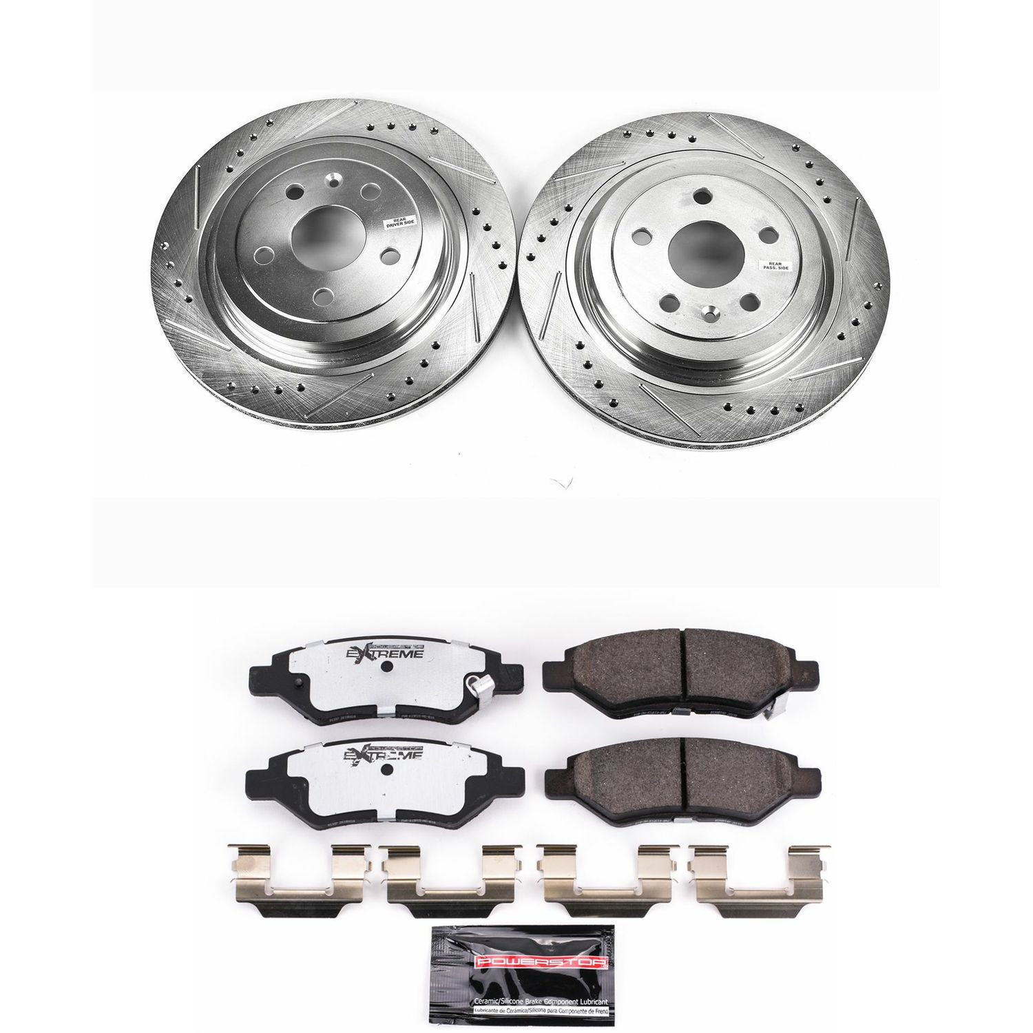 PowerStop Rear Z26 Street Warrior Carbon-Fiber Ceramic Brake Pad and Drilled and Slotted Rotor Kit Fits: CADILLAC Select Models K4723-26