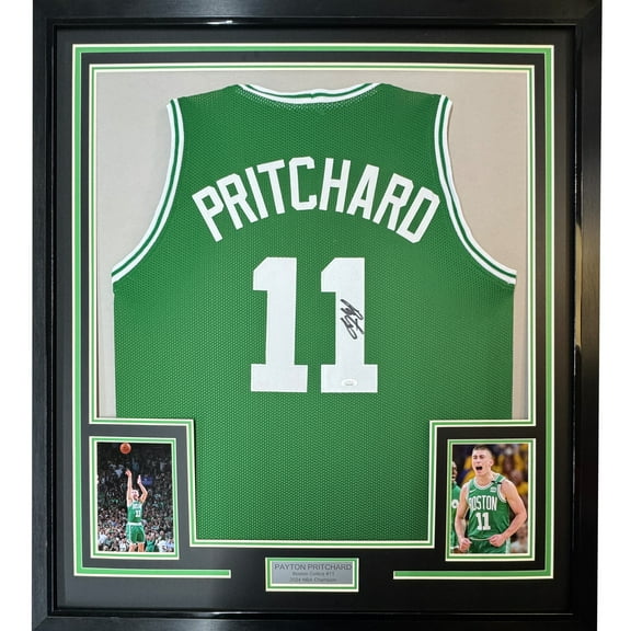 Framed Autographed/Signed Payton Pritchard 35x39 Boston Green Basketball Jersey JSA COA