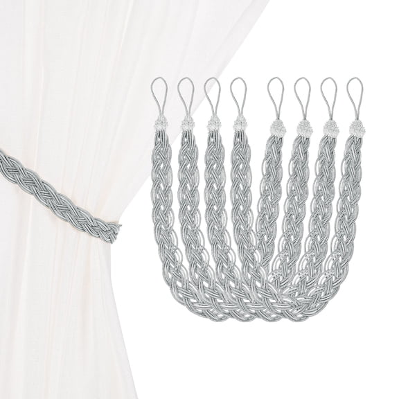 Uxcell 4-Set Curtain Tiebacks with Curtain Holdbacks, Braided Tie Backs W Black Metal Hooks for Home Window Drapery/Wall Decorative/Bedroom/Office/Nursery/Room/Hotel [Silver]