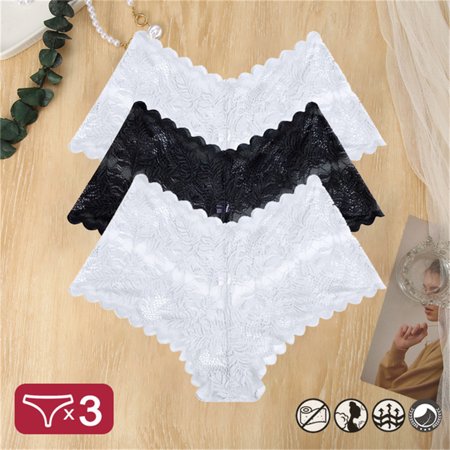 

3Pcs/Set Women Sexy Floral Lace Panties Perspective Boyshort Underpants V-Waist Breathable Lingerie