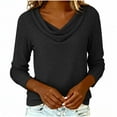 thumbnail image 5 of Hueook Womens Long Sleeve Shirts Trendy Ladies' Solid Color Temperament Swinging Collar Pleated Collar Lock Long Sleeved Round Neck Top Black 2X, 5 of 7