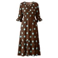 thumbnail image 5 of Dolkfu Keyhole Neck Women'S Fall Winter Dresses Waist Cinched Brown 3/4 Sleeve Long-Length Fit & Flare Dresses Vacation Polka Dot Relaxed Fit Brown,L, 5 of 5