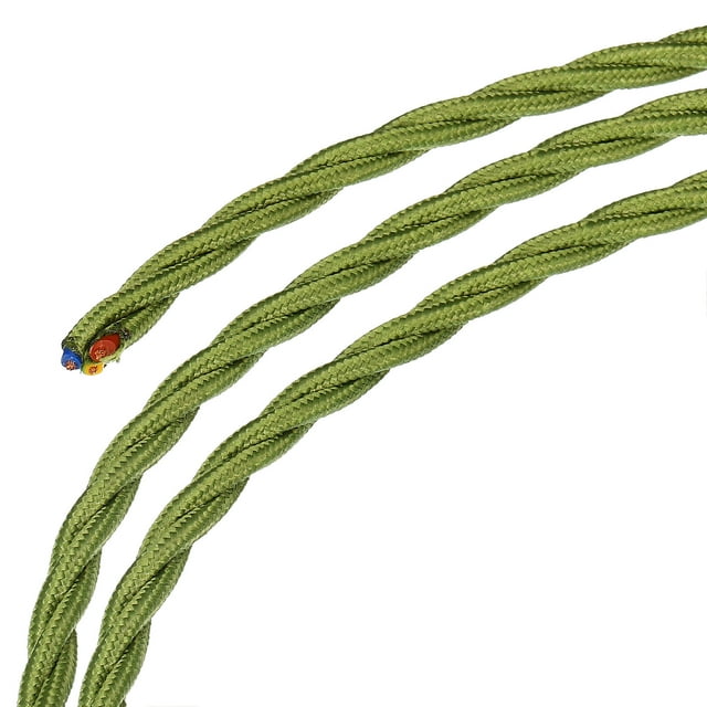 Retorcido Tela Cubierto Cable 3 Núcleos 18AWG 3,0m/9,84 Pies, Vintage Tejido Tela Electricidad Cable para Colgante Luz Bricolaje Proyecto, Verde