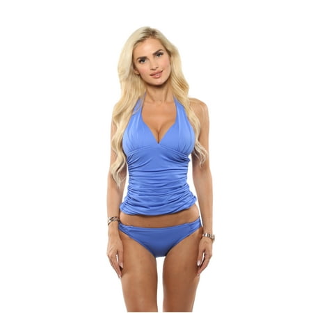 La Blanca Halter Tankini - La Blanca Women's Island Goddess Halter Tankini Top with Bikini Bottom in Purple Indigo