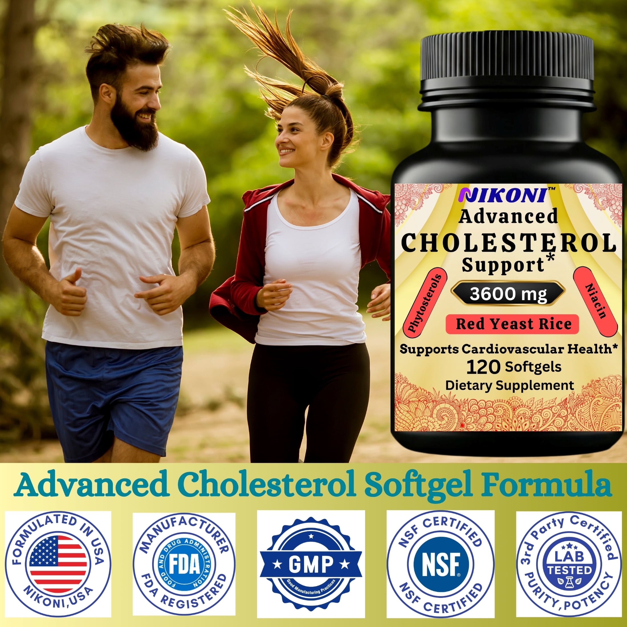 Nikoni Advanced Cholesterol Support Dietary Supplement 3600 mg Plant Sterols & Vitamins 14-in-1 Formula 240 Softgels