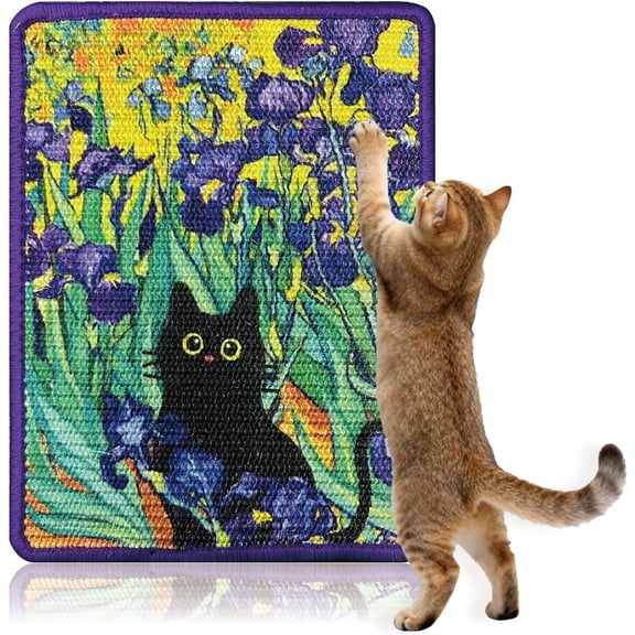 Rubinzhi Art Cat Scratcher, Wall Mounted Sisal Scratch Pad Furniture Protector, Carpet Scat Nail File Toy with Adhesive Tape, Flower