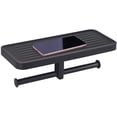 thumbnail image 2 of Double Toilet Paper Holder, Wall Mounted Roll Bathroom Mobile Phone Tissue Holder with Shelf Large Stuff Storage Rack, Non-Slip Matte Black, 2 of 8