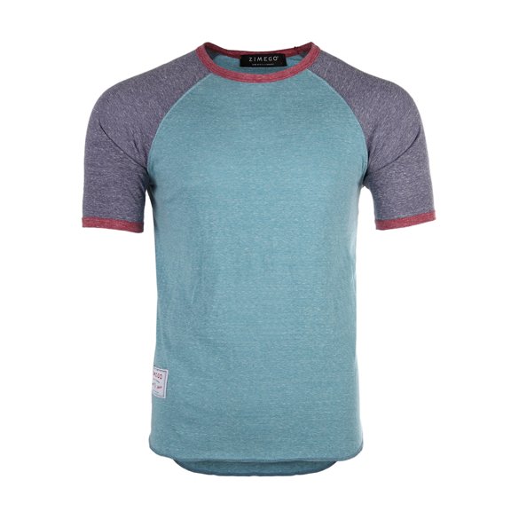 ZIMEGO Mens Short Sleeve Ringer Tee - Color Block Raglan Casual T-Shirt