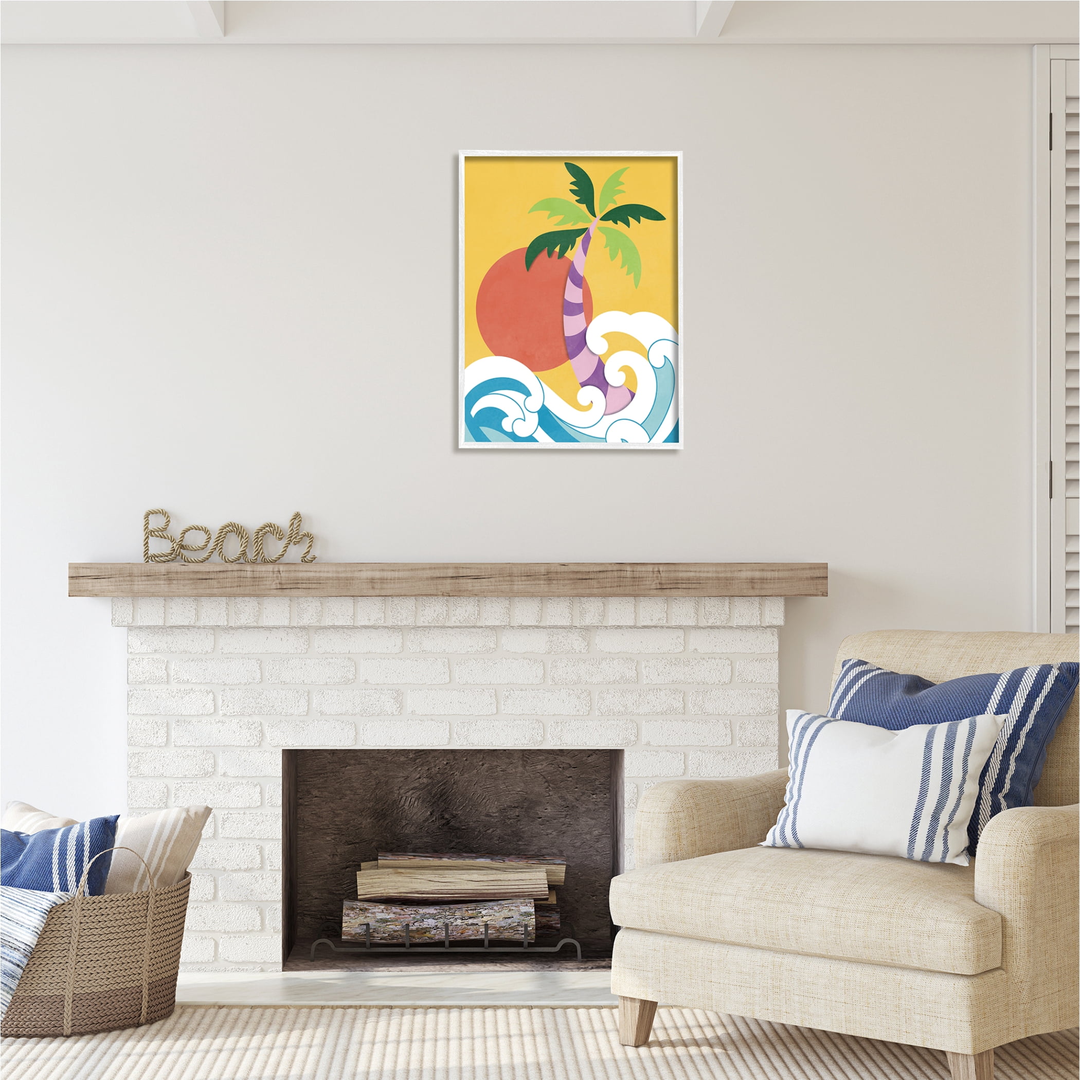 Stupell Industries Modern Tropical Waves Nature Painting White Framed Art Print Wall Art, 24 x 30