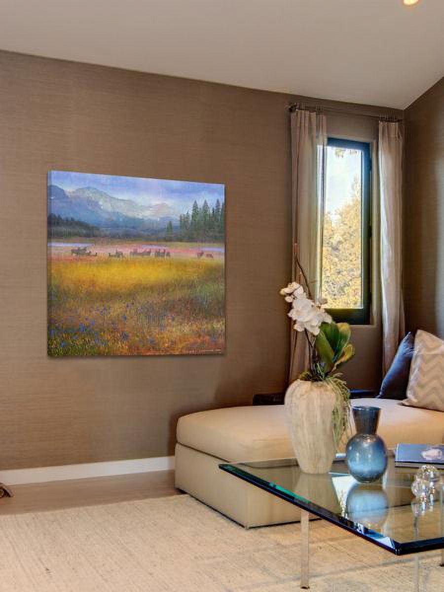"Flowered Meadow Elk" Painting Print on Wrapped Canvas