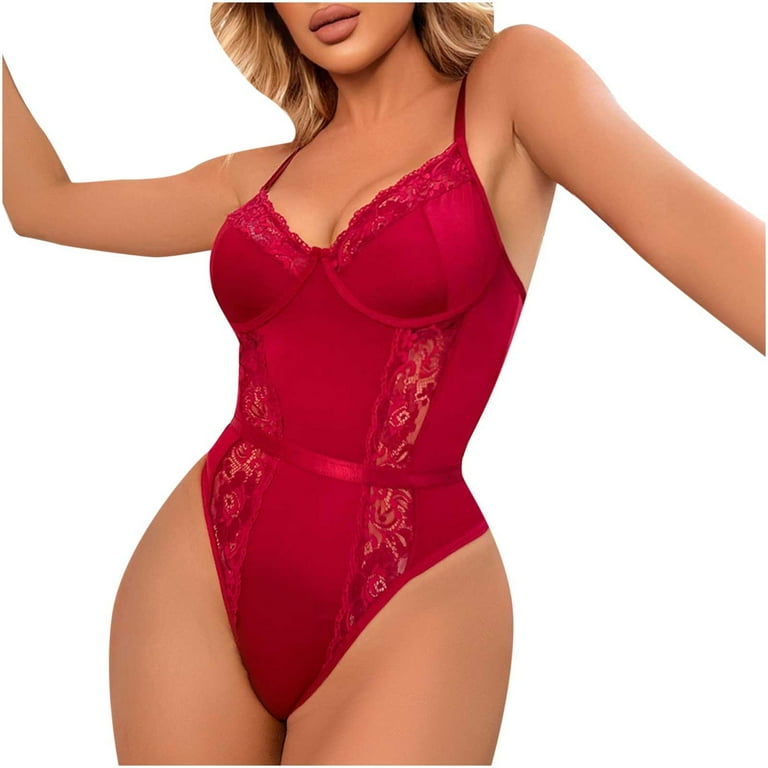 OAVQHLG3B Lace Sexy Lingerie for Women Naughty for Sex Play Backless Vneck  Erotic Solid Color Perspective Teddy Corset Bodysuit