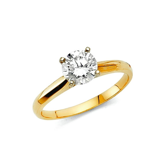 14k Yellow Gold 1.5mm 1 Cttw 4-prong Cubic Zirconia Solitaire Engagement Ring Size 7 Engagement Ring for Women