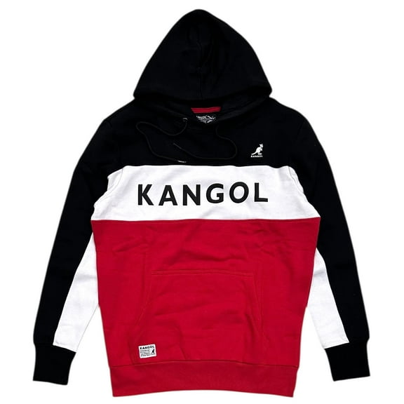 Kangol Men's Hoodie Colorblock Black Combo Pullover Fleece Sweatshirt (Small, Black Combo)