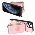 thumbnail image 6 of Compatible with iPhone 11 Pro Max Case Wallet, with Credit Card Holder Zipper Pocket Crossbody Strap Heart Pattern PU Leather Magnetic Clasp Kickstand Heavy Duty Protective Flip Cover, Pink, 6 of 12