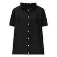 thumbnail image 4 of Lixiuxyad Summer Fashion Basic Tee Women Solid Round Neck Casual Stand Up Collar Button Short Sleeve T Shirt Top,Black L, 4 of 5