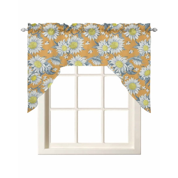 Swag Curtain Valances Yellow Sunflower Swag Valances for Kitchen Windows Farmhouse Floral Plant Window Treatment Curtains Drapes for Kitchen Bedroom Living Room Bathroom Over Sink 56"x36"