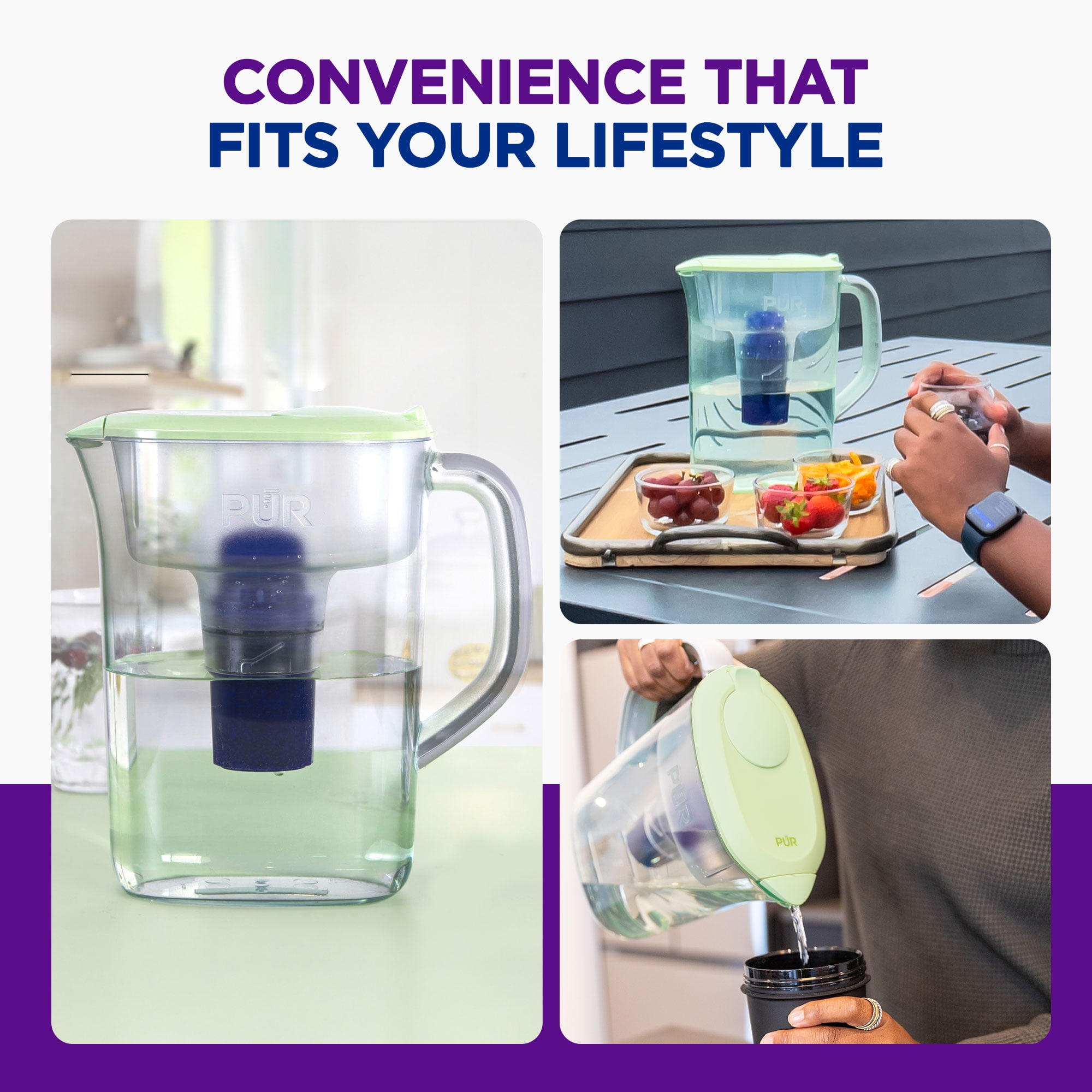 PUR 7 Cup Pitcher Filtration System, Lime, W 9.6" x H 10.1" x L 4.5", PPT700LAV4