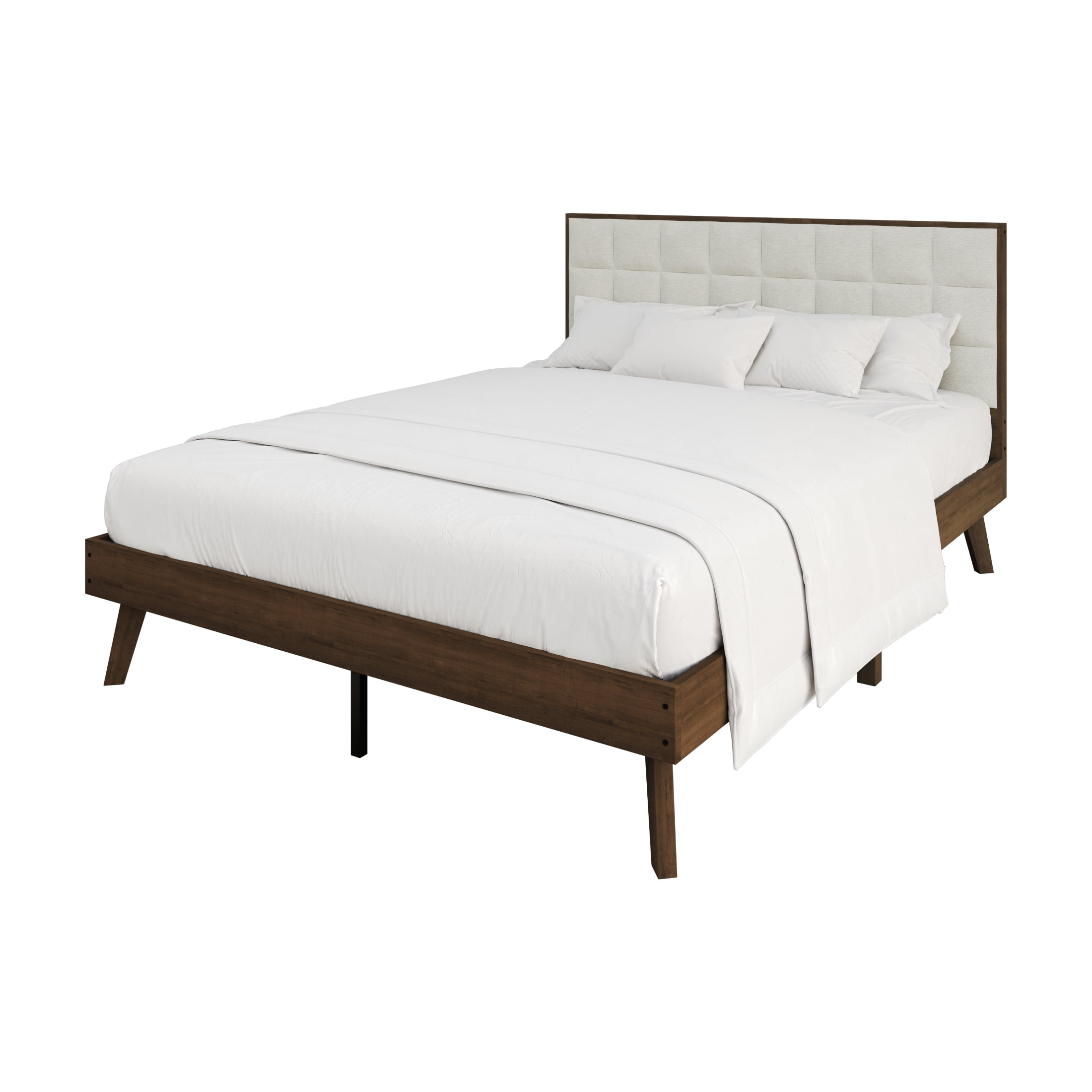 Castle Place Modern Wooden Queen Platform Bed, Walnut