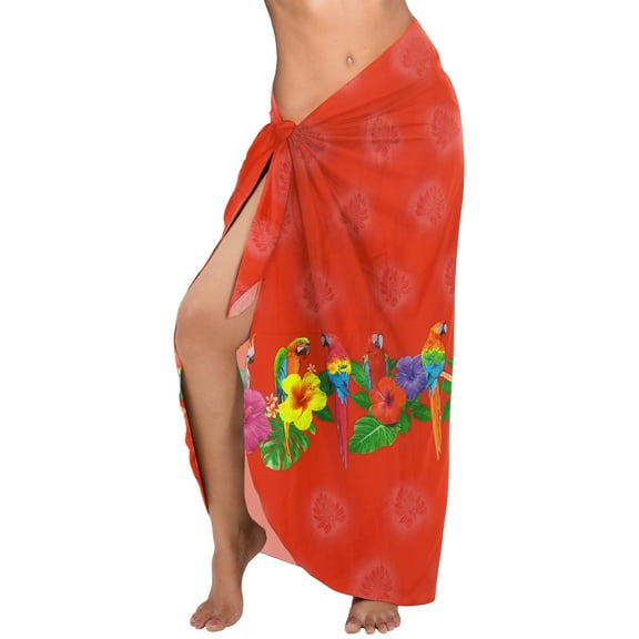HAPPY BAY Women's Summer Swim Cover up Wraps Vacation Beach Skirt Pareos Long Beachwear Swimsuit Sarong Coverups Swimwear for Women One Size Cherry, Leaves