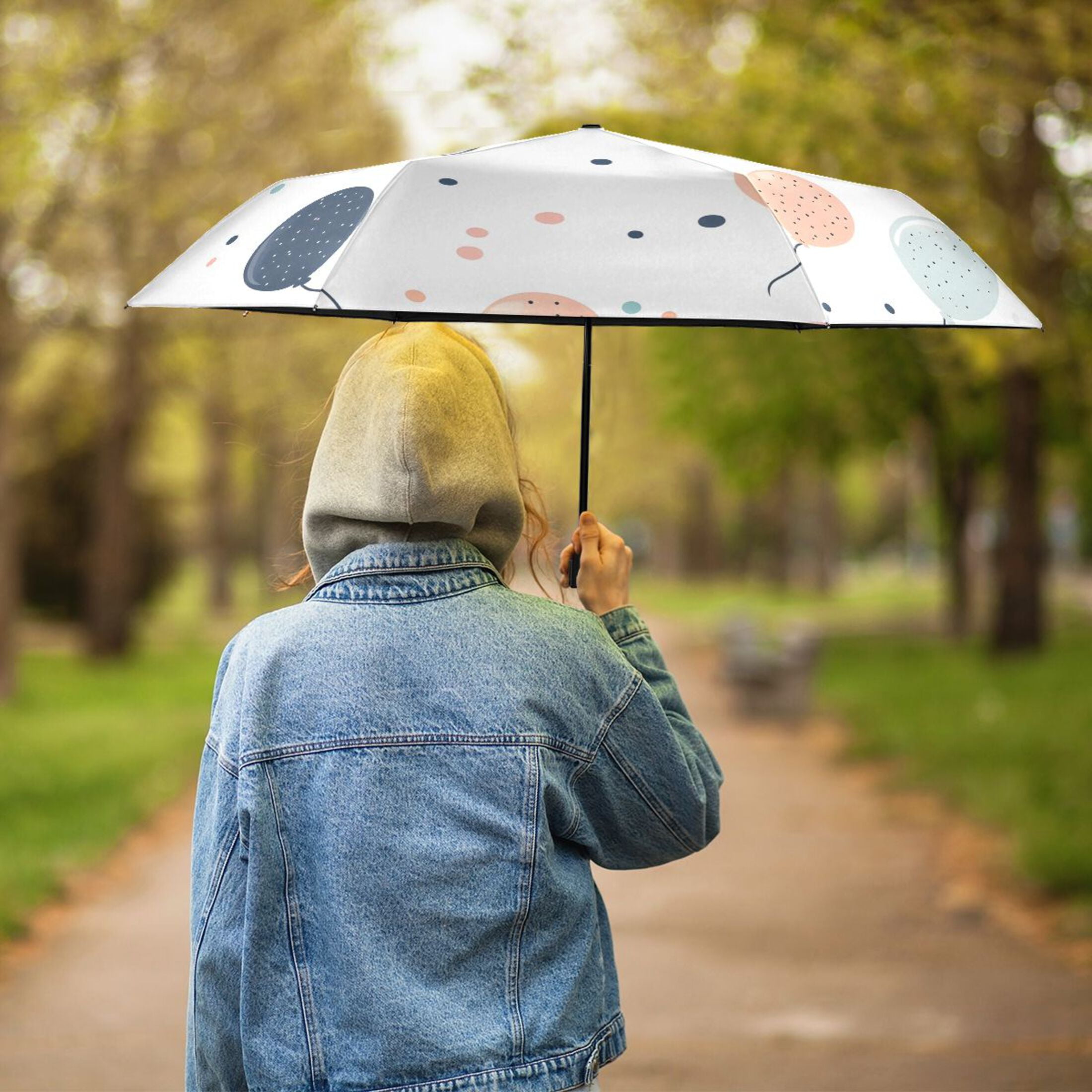 ALAZA Balloons Polka Dot UPF 50+ Compact Folding Umbrella for Rain Travel Umbrella Packable