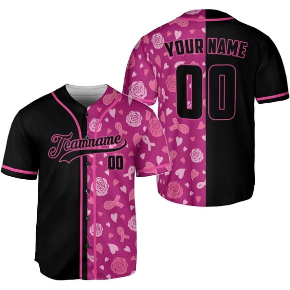 Personalized Breast Cancer Jersey, Pink Ribbon Awareness Soccer Shirt Baseball Breast Cancer Survivor Pride Jersey (S)