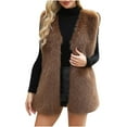 thumbnail image 2 of Hurxie Faux Fur Coats for Women Cropped Faux Fur Jacket Women Outwear Long Sleeve Pockets Shaggy Warm Winter Coats Brown M, 2 of 7