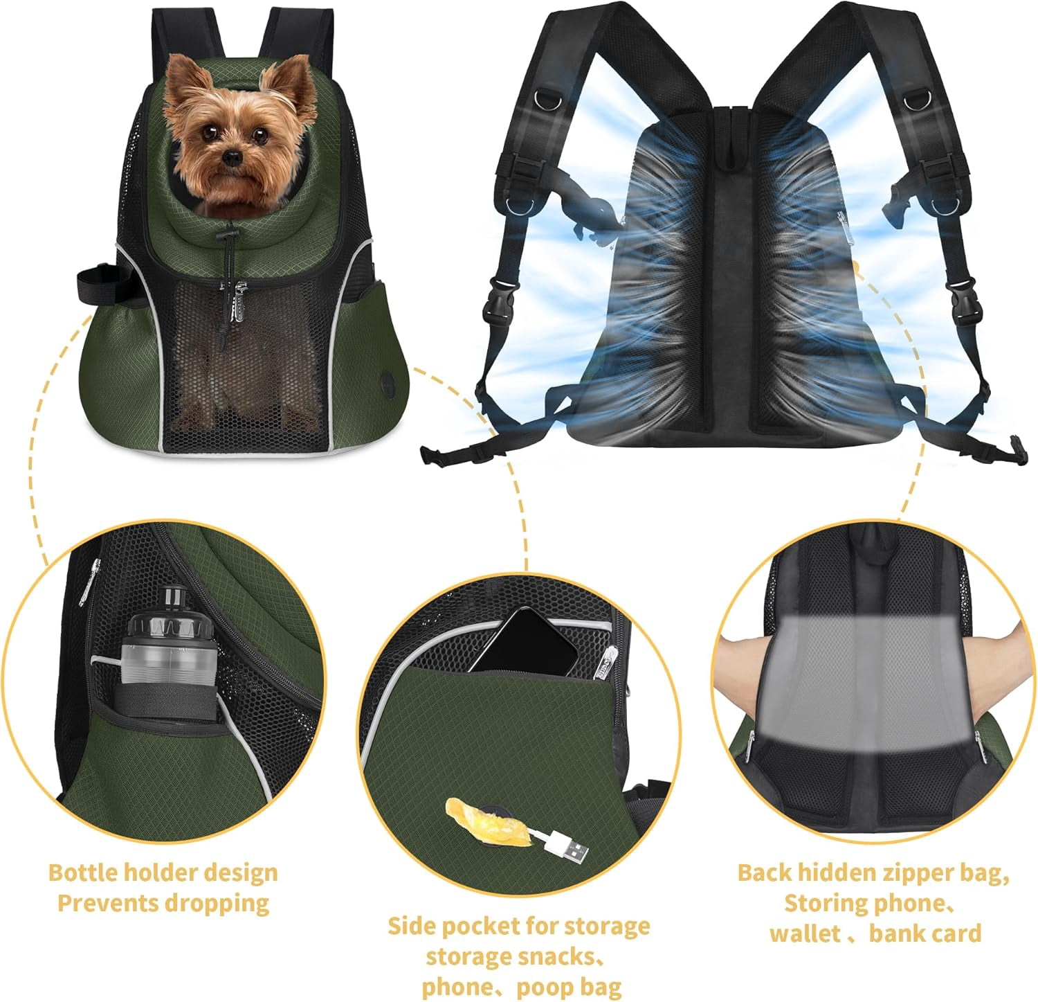 Pet Dog Carrier Backpack Small Dog Front Backpack Ventilated Mesh Dog Travel Back