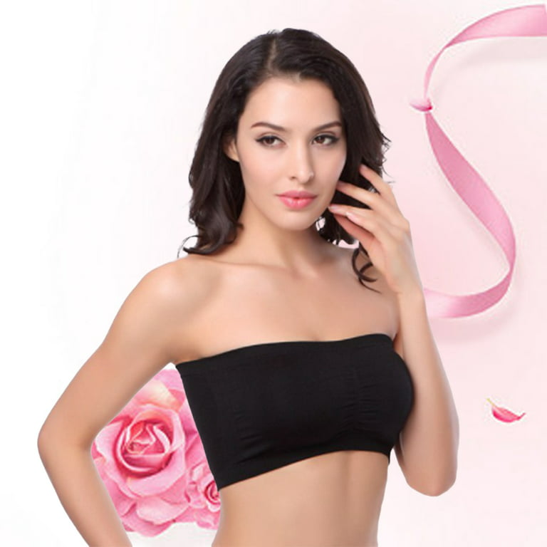 Jygee Wireless Bra Strapless Bras Bandeau Accessories Tube Top Pull-On  Closure Good Elasticity for Off Shoulder Clothes Dress Gown black 