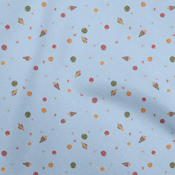 oneOone Cotton Silk Grayish Blue Fabric Kids Space Fabric For Sewing Printed Craft Fabric By The Yard 42 Inch Wide