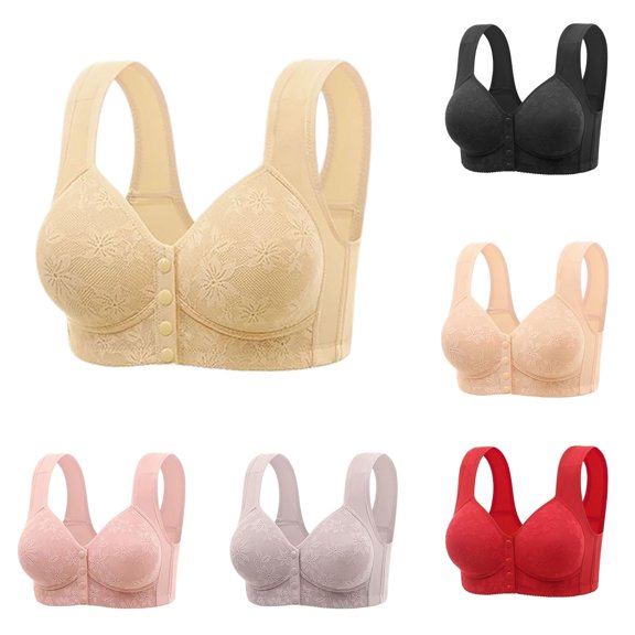 EliteGoogv Front Closure Bras For Women Wireless Bras For Women Full Coverage Bras For Women Seamless Stylish Pattern Womens Bras Comfort Fit Everyday Bras For Women Yellow 2XL