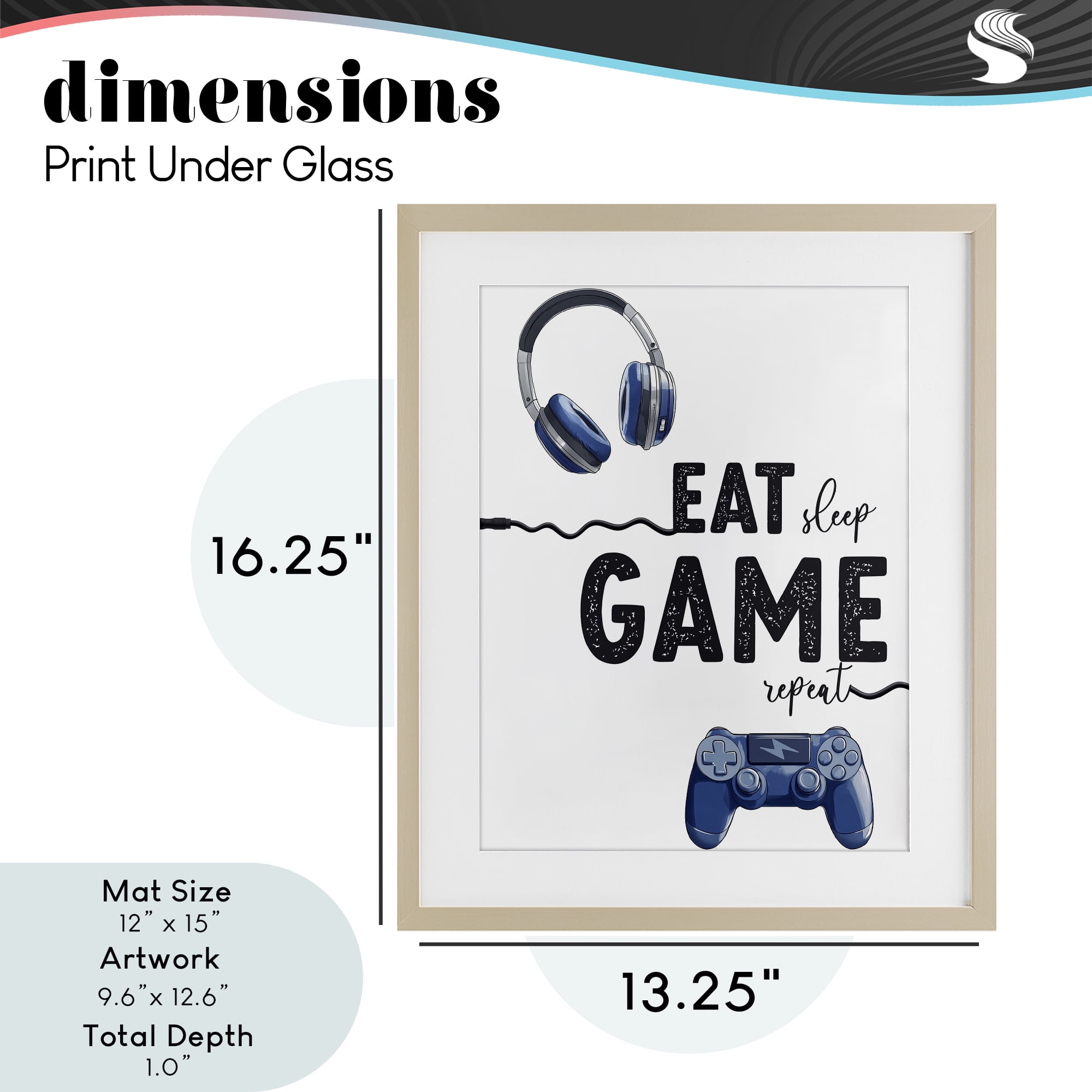 Eat Sleep Game Lifestyle Birch Framed Print Under Glass, design by Christine Simpson Art