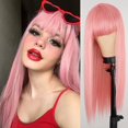 thumbnail image 3 of 25 Inch High Temperature Filament Hair Bangs Long Straight Hair Soft Natural Color Style Cosplay Easy To Wear Clean Manage, 3 of 5