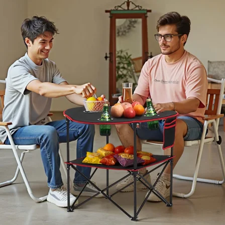 Foldable portable camping table, outdoor picnic round table, with 4 cup holders, suitable for camping, picnics and gatherings